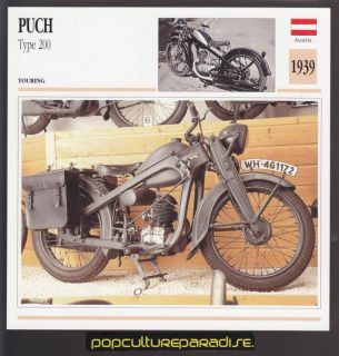 1939 puch type 200 austria motorcycle atlas photo card from