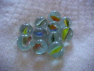 Marbles Peltier Clear With Color Swirl Ten Marbles Vintage FREE 