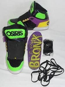 Osiris Bronx Skate Shoes Skateboarding Lime Green Purple Rare 11 Shiny 