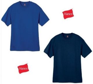 Hanes Mens Plain BLUE BLACK RED WHITE Heavyweight Cotton Tee T Shirt S 