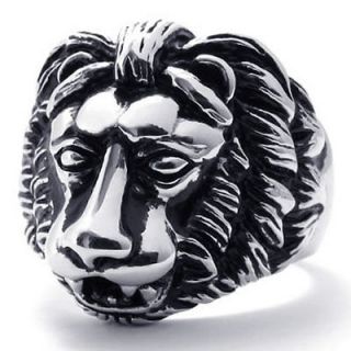 Size 9 Black Silver Lion Head Stainless Steel Band Mens Ring Size 9 