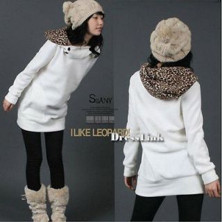   Autumn Long Coat Leopard Hoodies Sweatshirt Top Parka Outerwear New