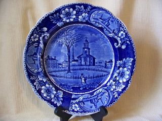   Staffordshire Flow Blue PLATE   Winter View of Pittsfield, Mass