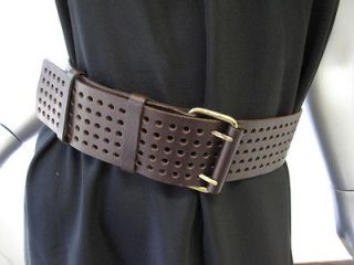 yves saint laurent brown perforated leather wide belt 34