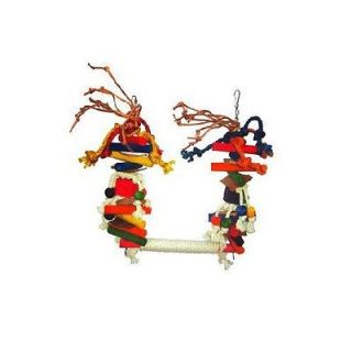 Cage Co. Medium Rope Swing with Wood Blocks and Leather Bird Toy 