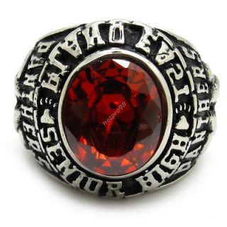 huge ruby CZ red gemstone panthers mens ring 316L Stainless Steel 