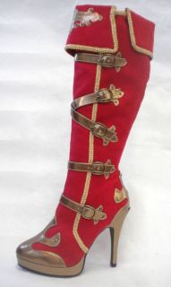 Red Gold Roman Soldier Gypsy Pirate Egyptian Costume Womans Boots size 