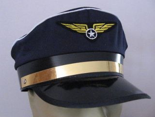 pilot blue aviator hat captain driver gold adult men halloween costume 