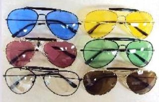   Sunglasses Assorted Lens Colors with Brow Bar Frame Pilot Cop Shades