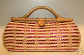 Kate Spade Selby wicker woven natural Napoli Handbag Purse Tote Clutch 