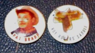 1953 Posts GRAPENUT Flakes PAT BRADY & Roy Rogers SADDLE pins