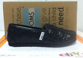 Toms Classics Black Glitter Youth Kids Shoes 001013C11 Sz 12Y~6Y Free 