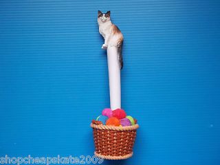Set of 3 RAGDOLL Cat Pen Holder Figurine Office Desk Animal Knitting 