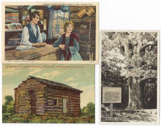 vintage Kentucky Abe Lincoln & Ann Rutledge Log Cabin & sepia photo 