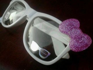 Cute Nerd Hello Kitty Inspired White Glasses PINK GLITTER Bow Clear 
