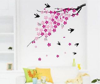Plum Tree & Beautiful Flower & Swallow Flying Blossom Vinyl Decal wall 