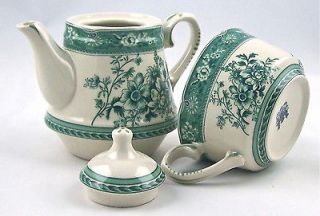 teapot green french toile flower chintz tea for one pot