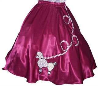 New DEEP FUSHIA SATIN 50s Poodle Skirt Adult Size Medium Waist 30 37 