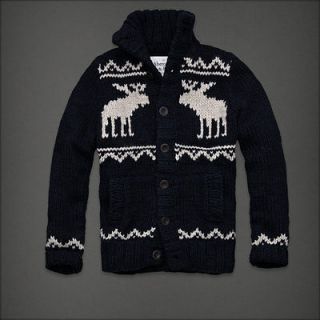 NWT Abercrombie & Fitch Mock Collar Sweater Cardigan Mens Medium Navy 
