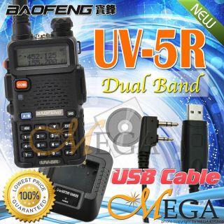UV 5R BAOFENG UHF/VHF Dual Band Radio + USB Prog Cable 6 034