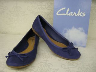 Clarks Arizona Heat Midnight Blue Nubuck Leather Slip On Ballerina 