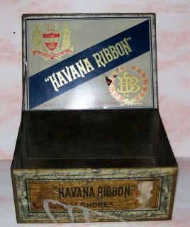 Vintage Havana Ribbon Cigar Tin Box With Flip up Lock Bayuk Bros 