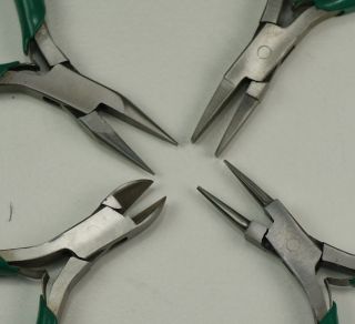 Pliers set x4 flat round sidecutters & half round watchmakers 
