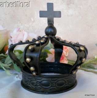 Rustic King / Queen Crown Cross Finial Tabletop Yard Decor Candle Iron 