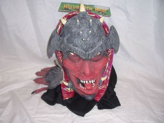 Red Devil Horned Helmet With Right Glove Half Mask With Hood Halloween 
