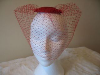 vintage style red birdcage fine veil fascinator 