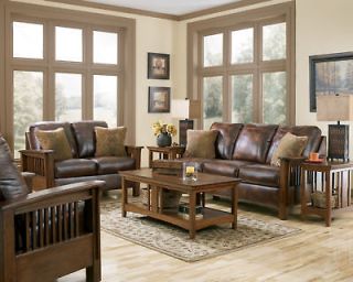 GABRIEL   MISSION RUSTIC BROWN FAUX LEATHER SOFA COUCH LIVING ROOM SET 