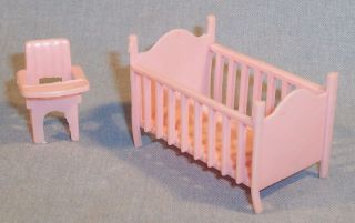 vintage dollhouse furniture pink crib potty chair 