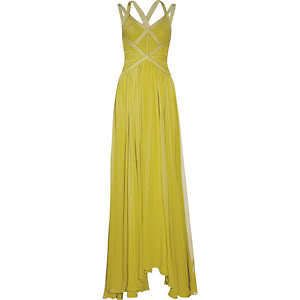 Herve Leger lemon lime green bandage chiffon Gown with train NEW Dress 