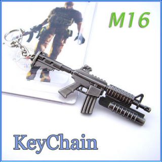 Military Weapon M16 M203 Miniature metal model Gun Keychain ring 