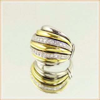   Byzantine Pave Sculpted Cable Cocktail Ring Zirconia Gold Silver