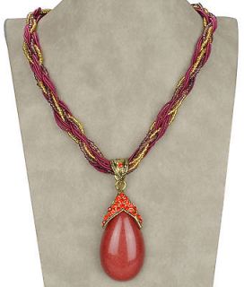 Metallic Chunky Glass Beads Fancy Tear Drop Chain Gem Necklace Pendant 