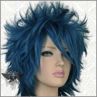 gw102 crazy punk girl short spike layer blue mixed wig