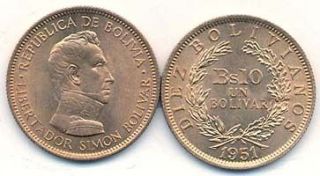 bolivia 3 piece au uncirc 1951 coin set 1 10