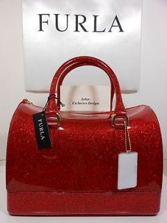 NEW FURLA ROSSO RED GLAM RED SPARKLING GLITTER JELLY CANDY SATCHEL BAG 