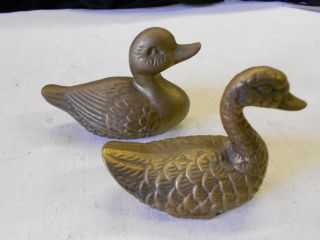 Vintage Small Vintage Brass Duck Figurines. Heavy. Two. FREE SHIP IN 