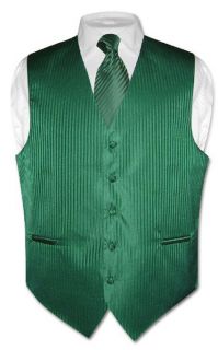 Mens Dress Vest & NeckTie Emerald Green Vertical Stripes sz Large