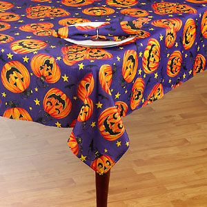   MISCHIEF Halloween Pumpkins Stars Tablecloth Orange Black Purple NIP