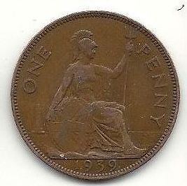1939 one penny FREE SHIPP to all world GB UK Great Britain 1 penny old 