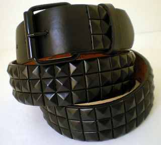 Genuine Leather Snap On Belt Buckle Matt Black Pyramid Studs Rock US 