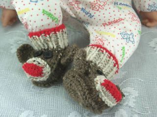 sock monkey handmade knit baby booties newborn to 3 months