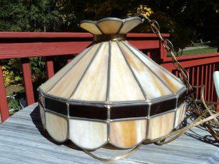   MISSION ARTS & CRAFTS LEADED SLAG GLASS & BRASS LAMP SHADE CARAMEL