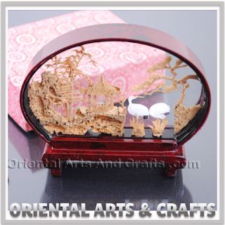   Handicraft Chinese Carved Cork Carving Art Gift Box Crane Pictures