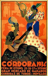 1934 CORDOBA PANDERO GUITAR SPANISH GIRL MUSIC VINTAGE POSTER REPRO 12 
