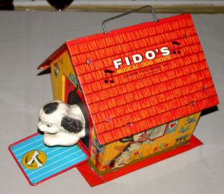 Original 1960s Fidos The Musical Dog House Jack In The Box Tin Toy
