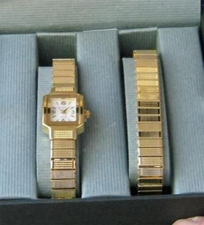 gold benrus ladies set with wrist watch and bracelet new